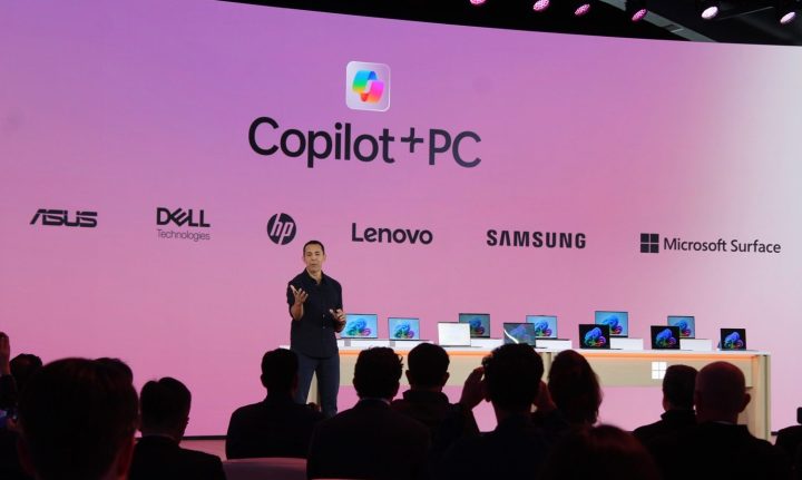 Microsoft showing off several Copilot+ PCs.