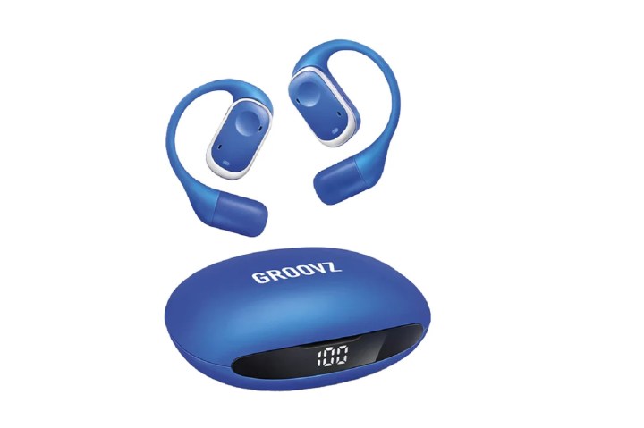The Groovz Open-Ear True Wireless Headphones in blue, on a white background.