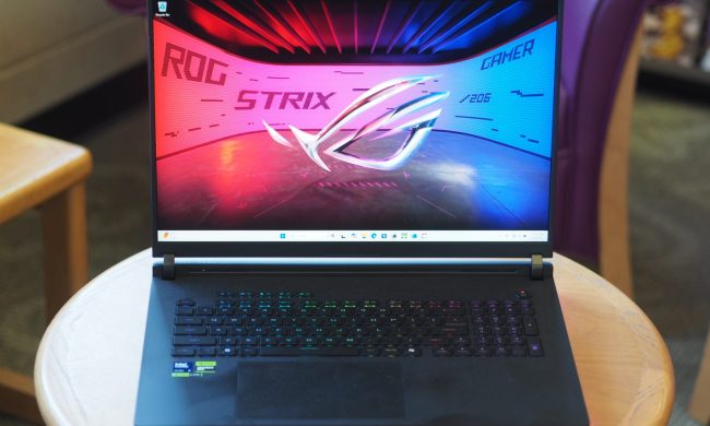 Asus Strix SCAR 18 2025 front view showing display and keyboard.