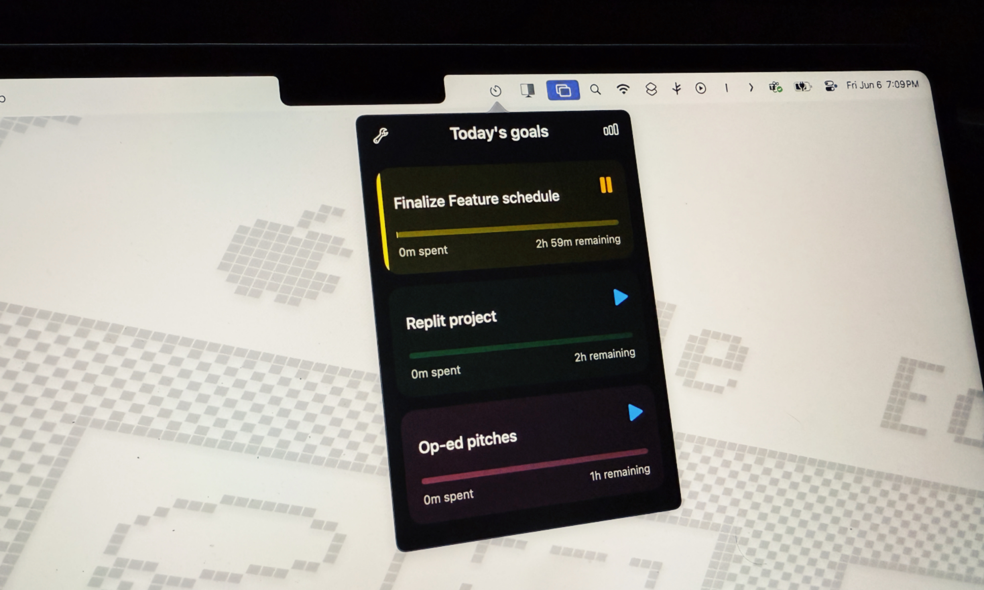 Running task time in Mac menu bar. 